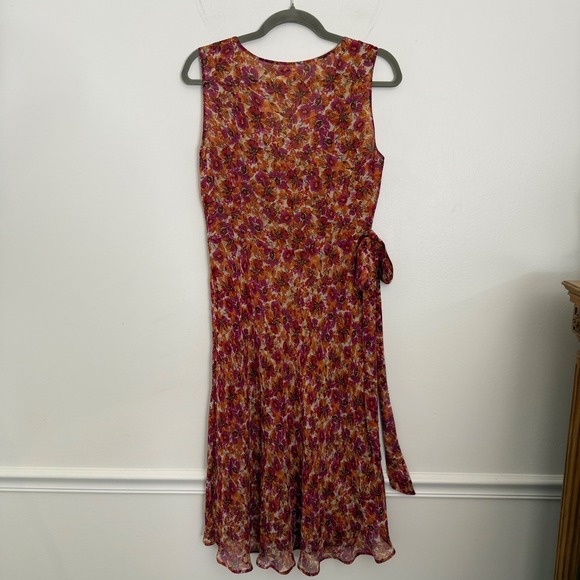 Sundance Silk Floral Wrap Midi Dress Size 10 Orange Pink V Neck Sleeveless - Picture 6 of 8